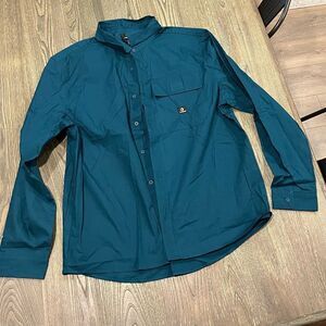 NWOT Converse Woven Long Sleeve Button Down 2 Shirt Collared Cotton Green Large